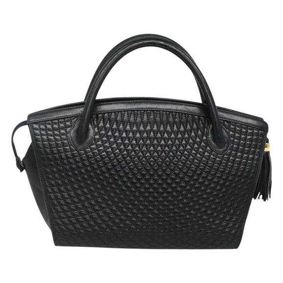 BALLY Hand Bag Leather Black Gold Auth sw449