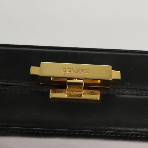 CELINE Shoulder Bag Leather Black Auth sw451