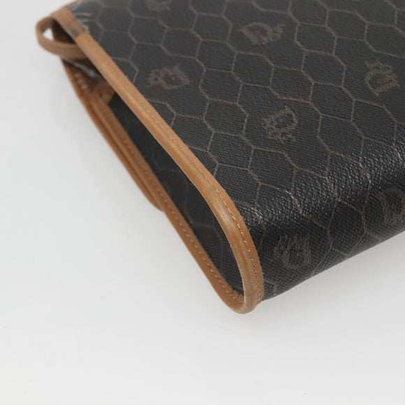 Christian Dior Honeycomb Canvas Shoulder Bag PVC Black Gold Auth sw452