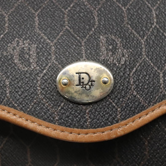 Christian Dior Honeycomb Canvas Shoulder Bag PVC Black Gold Auth sw452