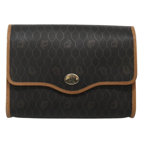 Christian Dior Honeycomb Canvas Shoulder Bag PVC Black Gold Auth sw452