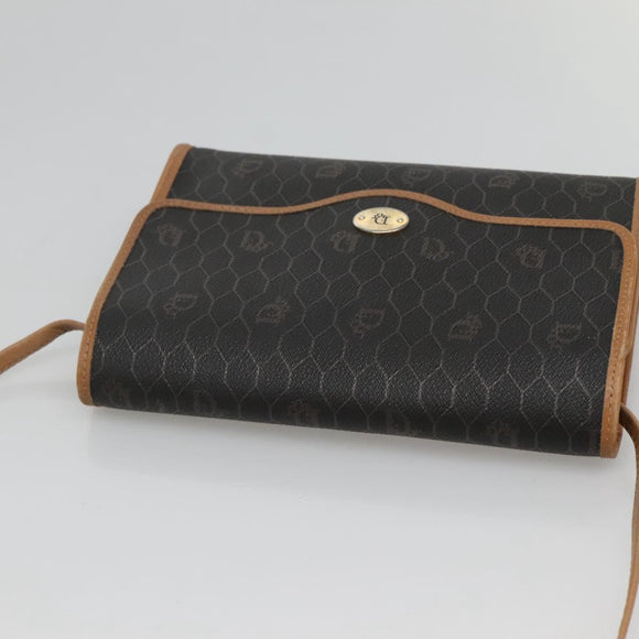 Christian Dior Honeycomb Canvas Shoulder Bag PVC Black Gold Auth sw452