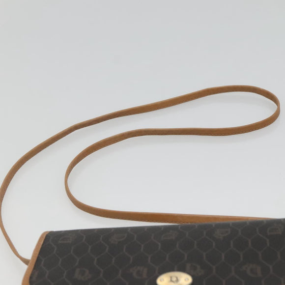Christian Dior Honeycomb Canvas Shoulder Bag PVC Black Gold Auth sw452