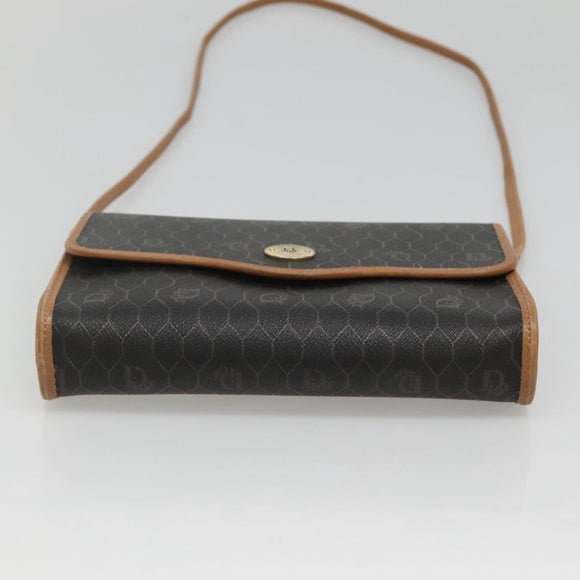 Christian Dior Honeycomb Canvas Shoulder Bag PVC Black Gold Auth sw452