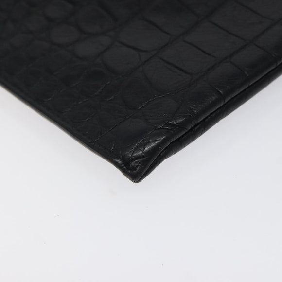 SAINT LAURENT Clutch Bag Leather Black Silver Auth sw455