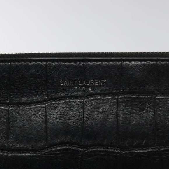 SAINT LAURENT Clutch Bag Leather Black Silver Auth sw455