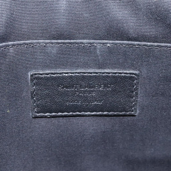 SAINT LAURENT Clutch Bag Leather Black Silver Auth sw455