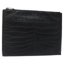 SAINT LAURENT Clutch Bag Leather Black Silver Auth sw455-1