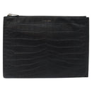 SAINT LAURENT Clutch Bag Leather Black Silver Auth sw455-13