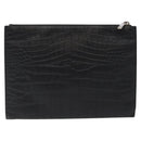 SAINT LAURENT Clutch Bag Leather Black Silver Auth sw455-2