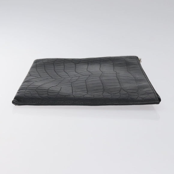 SAINT LAURENT Clutch Bag Leather Black Silver Auth sw455