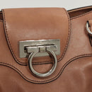 Salvatore Ferragamo Gancini Shoulder Bag Leather Beige Silver Auth sw460-17