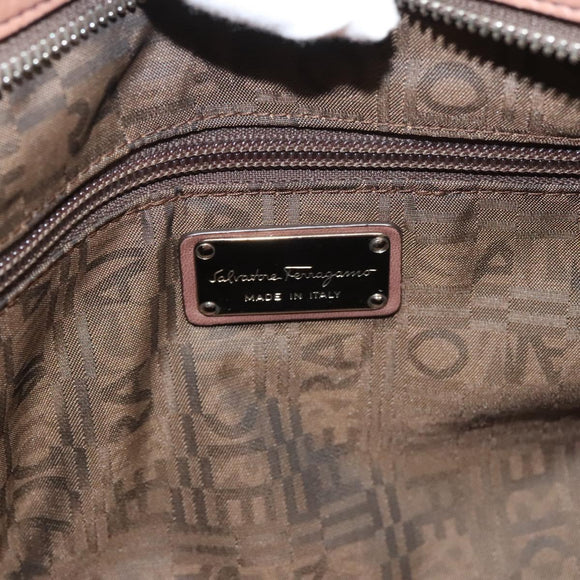 Salvatore Ferragamo Gancini Shoulder Bag Leather Beige Silver Auth sw460