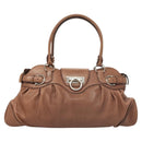 Salvatore Ferragamo Gancini Shoulder Bag Leather Beige Silver Auth sw460-13