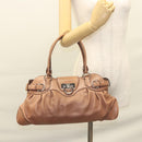 Salvatore Ferragamo Gancini Shoulder Bag Leather Beige Silver Auth sw460-24