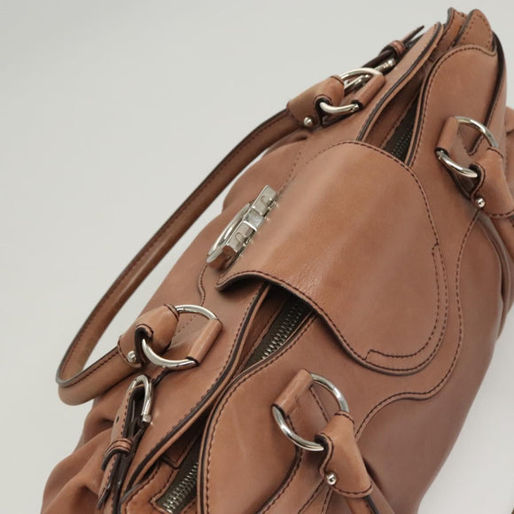 Salvatore Ferragamo Gancini Shoulder Bag Leather Beige Silver Auth sw460
