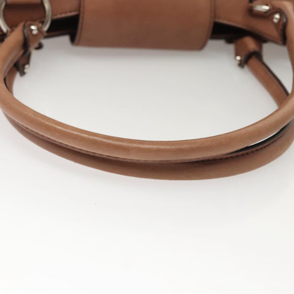 Salvatore Ferragamo Gancini Shoulder Bag Leather Beige Silver Auth sw460