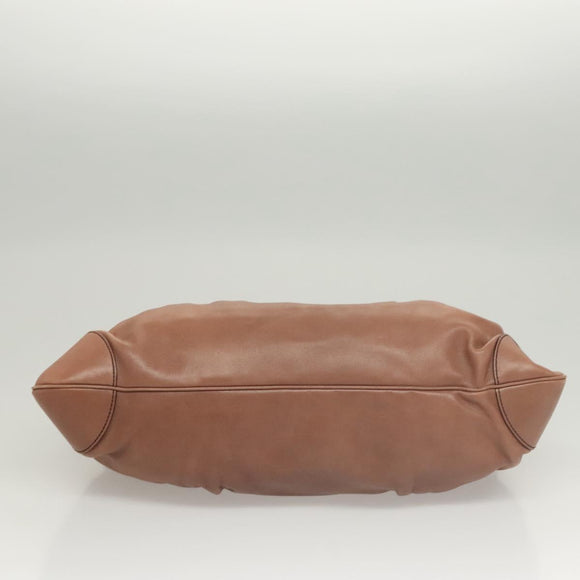 Salvatore Ferragamo Gancini Shoulder Bag Leather Beige Silver Auth sw460