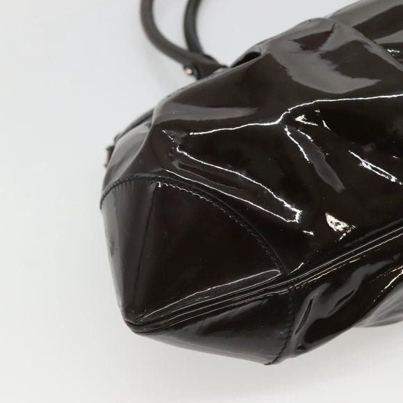 Salvatore Ferragamo Gancini Shoulder Bag Enamel Brown Silver Auth sw461