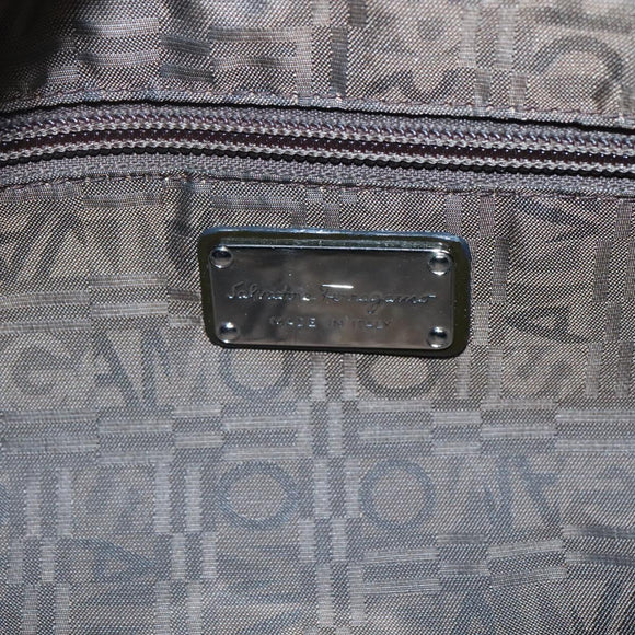 Salvatore Ferragamo Gancini Shoulder Bag Enamel Brown Silver Auth sw461