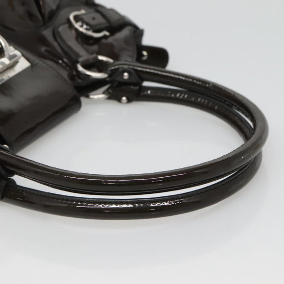 Salvatore Ferragamo Gancini Shoulder Bag Enamel Brown Silver Auth sw461