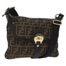 FENDI Zucca Canvas Shoulder Bag Black Brown gold Auth sw462-1