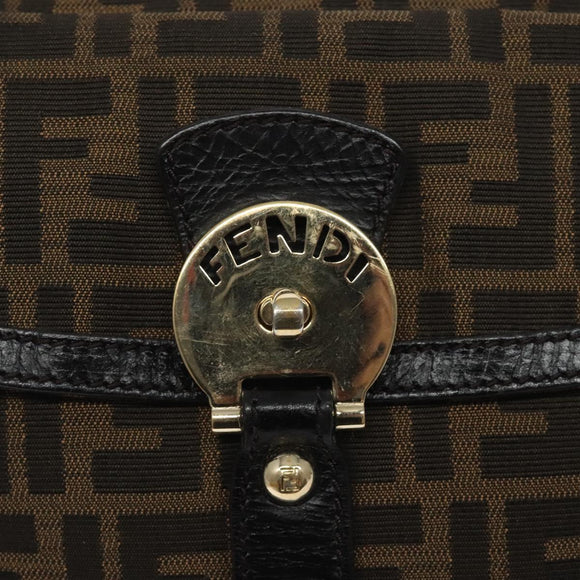 FENDI Zucca Canvas Shoulder Bag Black Brown gold Auth sw462