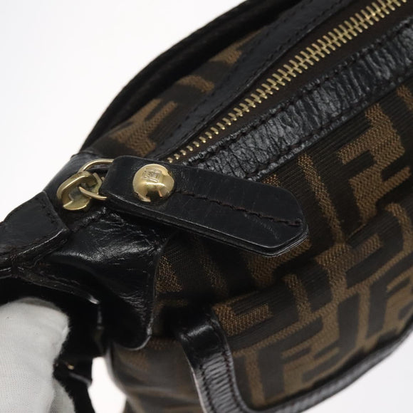FENDI Zucca Canvas Shoulder Bag Black Brown gold Auth sw462