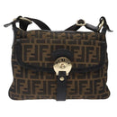 FENDI Zucca Canvas Shoulder Bag Black Brown gold Auth sw462-13