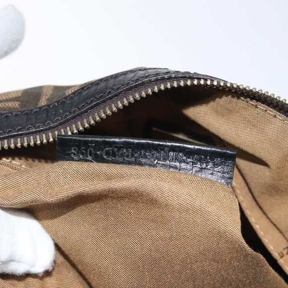 FENDI Zucca Canvas Shoulder Bag Black Brown gold Auth sw462