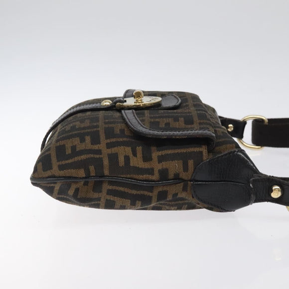 FENDI Zucca Canvas Shoulder Bag Black Brown gold Auth sw462