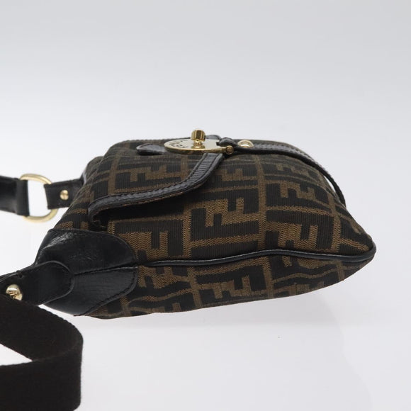 FENDI Zucca Canvas Shoulder Bag Black Brown gold Auth sw462