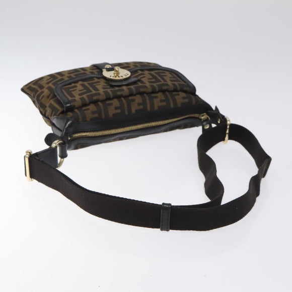 FENDI Zucca Canvas Shoulder Bag Black Brown gold Auth sw462