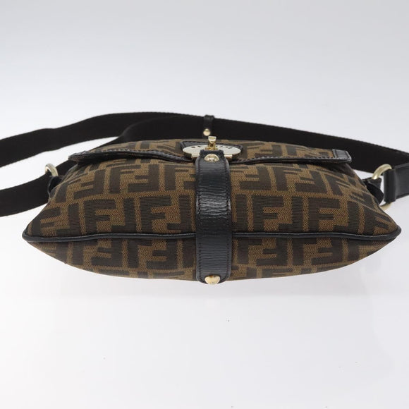 FENDI Zucca Canvas Shoulder Bag Black Brown gold Auth sw462