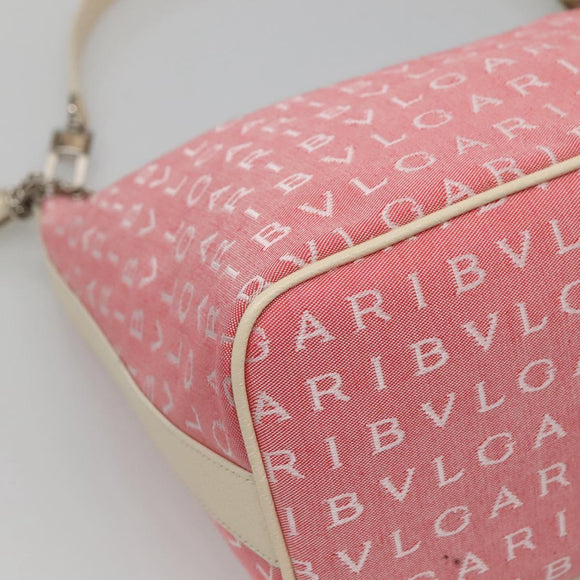 BVLGARI Logo Mania Shoulder Bag Canvas Pink Silver Auth sw464