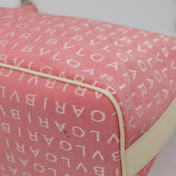 BVLGARI Logo Mania Shoulder Bag Canvas Pink Silver Auth sw464