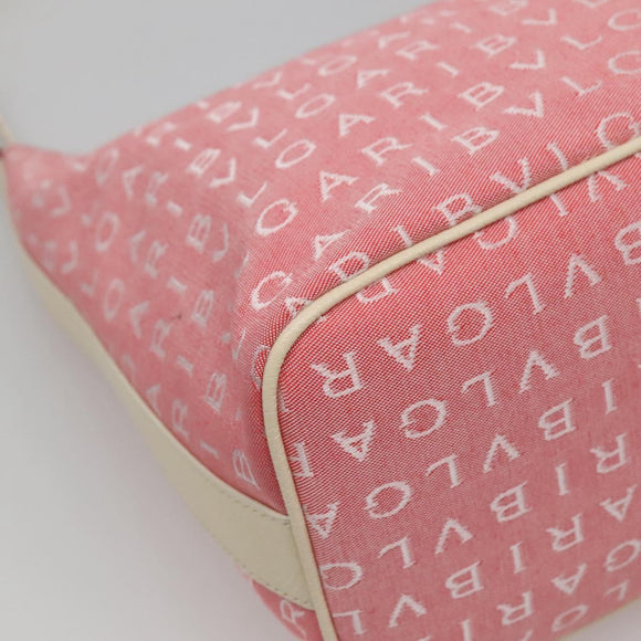 BVLGARI Logo Mania Shoulder Bag Canvas Pink Silver Auth sw464