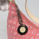 BVLGARI Logo Mania Shoulder Bag Canvas Pink Silver Auth sw464-10