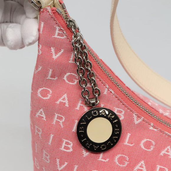 BVLGARI Logo Mania Shoulder Bag Canvas Pink Silver Auth sw464
