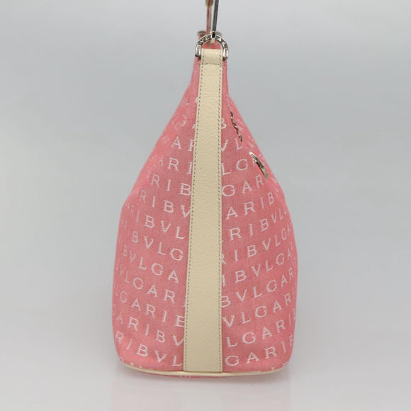 BVLGARI Logo Mania Shoulder Bag Canvas Pink Silver Auth sw464