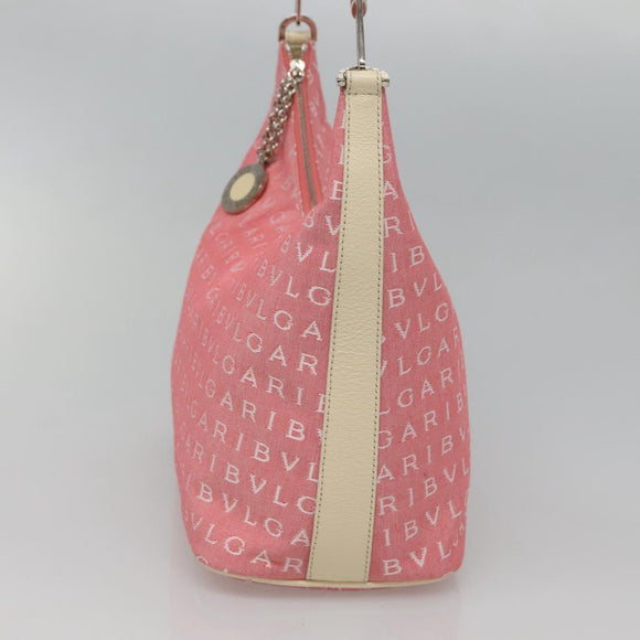 BVLGARI Logo Mania Shoulder Bag Canvas Pink Silver Auth sw464