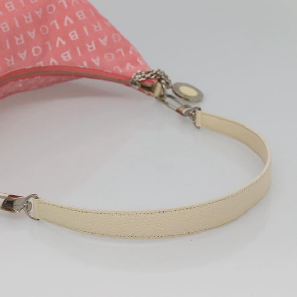 BVLGARI Logo Mania Shoulder Bag Canvas Pink Silver Auth sw464