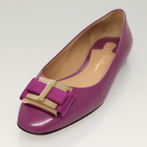 Salvatore Ferragamo Pumps shoes Leather Purple Gold Auth sw478