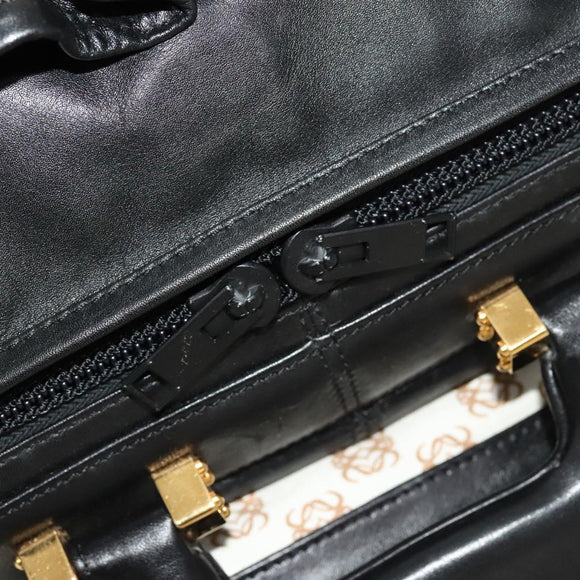 LOEWE Anagram Business Bag Leather 2way Black Gold Auth sw479