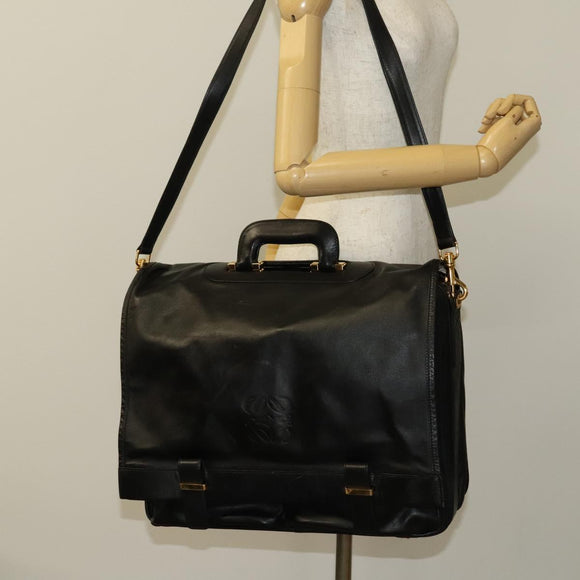 LOEWE Anagram Business Bag Leather 2way Black Gold Auth sw479