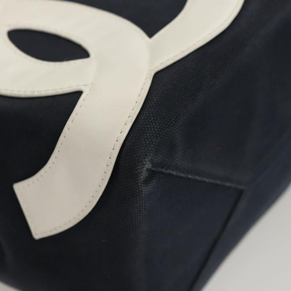 CHANEL Chain Choco Bar line Shoulder Bag Canvas Navy Silver CC Auth sw481