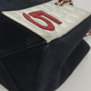 CHANEL Chain Choco Bar line Shoulder Bag Canvas Navy Silver CC Auth sw481-14