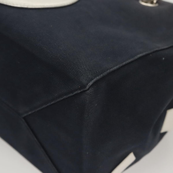 CHANEL Chain Choco Bar line Shoulder Bag Canvas Navy Silver CC Auth sw481