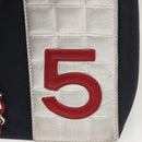 CHANEL Chain Choco Bar line Shoulder Bag Canvas Navy Silver CC Auth sw481-17