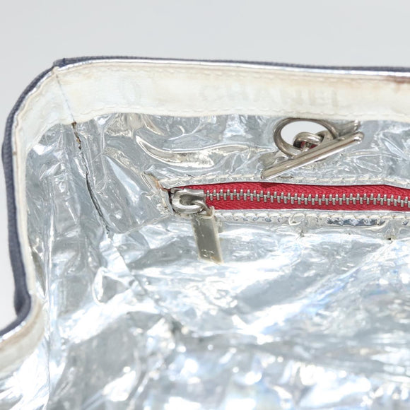 CHANEL Chain Choco Bar line Shoulder Bag Canvas Navy Silver CC Auth sw481